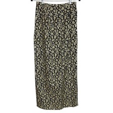 Vintage 50s 60s Black Gold Floral Brocade Long Maxi Skirt Cocktail Formal Party picture