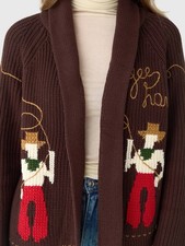 The GREAT. Lasso lodge brown Knit Shawl Collar Cowboy Cardigan Sweater 2 Medium picture