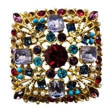 Vintage Ornate Maltese Cross Brooch Pin Square Renaissance Victorian Revival 2