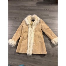 Vintage Y2K Mixit Penny Lane Suede Leather Faux Fur Coat Embroidered S 0117B3 picture