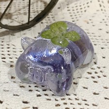 🍀 Real Four Leaf Clover Pig Resin Paper Weight - Lucky Clover Desk Shamrock picture