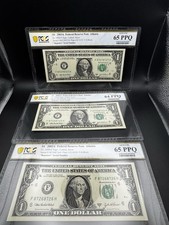 3 $1 FRN's WITH CONSECUTIVE REPEATER SERIAL #'s - PCGS 64/65 picture