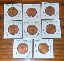 Lot of 8 Vintage British 1946 Farthings – King George VI Copper Coins in Flips picture