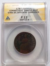 1787 Connecticut Colonial Copper Draped Bust Left ANACS F12 Details Off Center picture