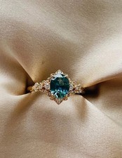 5.50 Ct Oval Cut Natural Teal Sapphire & Diamond Wedding Ring 14K Yellow Gold picture