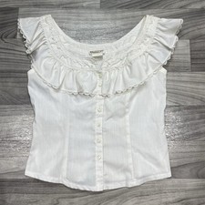 Vintage 70s Jessicas Gunnies by Gunne Sax Ruffle Blouse Womens 9 Cream Lace Top picture