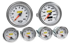 JEGS 6-Gauge Set, Silver Analog Face [3 3/8 in. Dia. Speedometer & Tachometer] picture