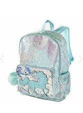 Justice Girls Reversible Sequin Unicorn Backpack Pastel Aqua Glitter School Bag picture