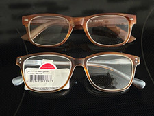 2 Peepers Framework +1.50 Bifocal Reading Glasses Brown Rectangle Clear Lenses picture