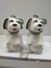 Rare Green Bow Shawnee Pottery Muggsy Tooth Ache Dog Salt & Pepper Vintage 5