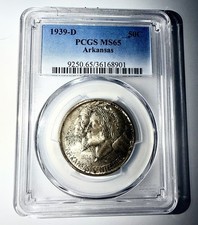 1939-D ARKANSAS COMMEMORATIVE HALF DOLLAR - ⭐️ MAJOR KEY DATE ⭐️ PCGS MS65 GEM picture