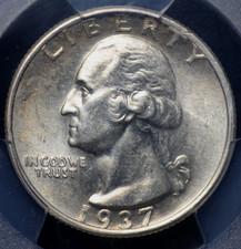 1937 S WASHINGTON QUARTER PCGS MS 63 HAZY, SLIGHTLY GREYING OFF WHITE, NICE picture
