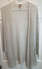 Chico's Cardigan Size 2 Silver Metallic Open Front Crochet Knit picture