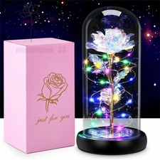 Eternal Forever Galaxy Rose Flower In Glass Dome LED Light Valentine's Day Gift picture