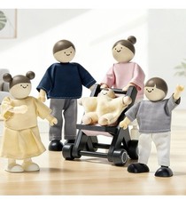Tiny Land 5 Pc Wooden Doll Family Set Stroller Poseable Minimalist Waldorf New picture