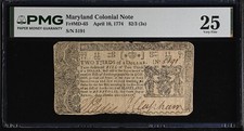 1774 Apr. 10 Maryland Colonial 2/3 Dollar Fr MD-65 PMG 25 VF Rare Note picture