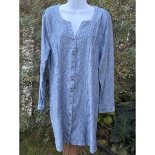 J. Jill Blue Cotton Chambray Pintuck Button Front Long Sleeve Shirt Dress M picture