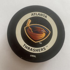 Vintage 1996-99 Atlanta Thrashers Official NHL Game Puck. Orange Bettman Reverse picture