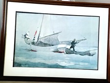 Vtg Winslow Homer Stowing the Sail 1903 Lith/Print 36.5
