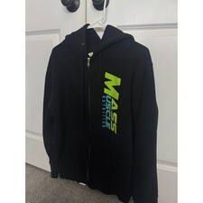 Mass Muscle Nutrition Black Zip Up Hoodie Sweater Men Size Small Graphic picture