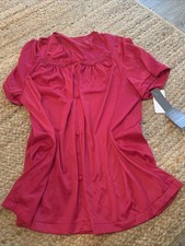 Vintage Exquisite Nylon Pajama Sleep Top Womens Large Beet Red Embroidered NWT picture