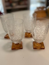 Vintage Fostoria Queen Anne Amber Etched Water Goblets Set of 5 #4020 #306 picture