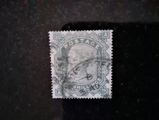 GB QV SG 128 10/-  GREENISH GREY STAMP ,FU ,HINGED, WATERMARK  MALTESE CROSS. picture