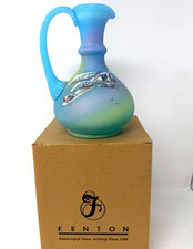 Fenton Sky Blue Pitcher Biplane Signed JK Spindler 5/5 On a wing and a Prayer picture