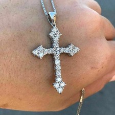 14K White Gold 1.20Ct Round Lab-Created Diamond Unisex Cross Pendant (No Chain) picture