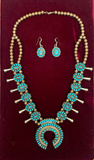 Vintage Native American Sterling Reversible Silver Squash Blossom Necklace set picture