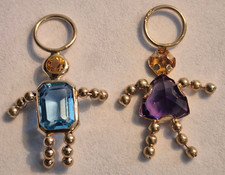 Vtg 14k Yellow Gold Feb  Amethyst Girl & Nov Topaz Boy Pendant Birthstone Charms picture