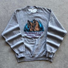 Vintage Jerzees Deerfield Fair Horse Show 2003 Sweatshirt Mens Small Grey 00s picture