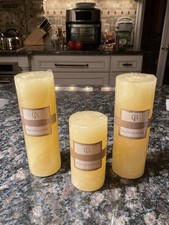 3 Vintage Claire Burke Rejuvenating Rosemary Yellow Pillar Candles picture