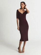⭐REISS Olivia Sweetheart Neck Midi Dress in Burgundy MEDIUM picture