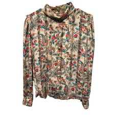 NICOLA Womens 12 Paisley Floral Print Long Sleeve Button Up Blouse Top Cream picture