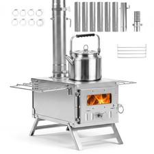 Hot Tent Stove, Portable Wood Burning Stove w/ 7 Chimney Pipes & Spark Arrestor picture