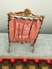 Antique Babette Schweizer Silk Ormolu Fireplace Screen 1:12 picture