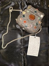 Vintage Sajai Metal Purse With Natural Agate Jasper Stones picture