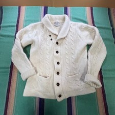 Preswick & Moore Cardigan Mens L Cream Wool Cable Knit Shawl Collar Vintage picture