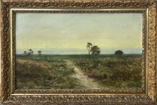 Impressionist Antique Original Landscape Sky Field Oil Painting, Signed, Framed picture
