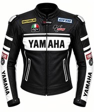 Yamaha Men’s Leather Motorcycle Racing Jacket CE Armor Biker Riding picture