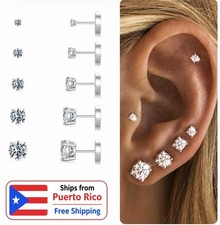 Set de 6 pares de aretes hipoalergénicos de botón y respaldo plano para mujer  picture