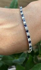 15.00 Ct Round Natural Sapphire Diamond Tennis Bracelet 14K White Gold 7 Inch picture