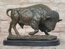 Large American Buffalo Bison Art Deco Sculpture Marble Base Figurine Figure Deal picture