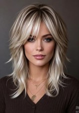 Human Hair New Layered Long Natural Golden Brown Wavy Women's Wigs 14 in picture