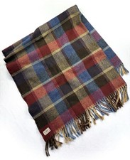 Vtg LL Bean Tartan Wool Throw Blanket Plaid Red Blue 50x49 Soft Warm Fall picture