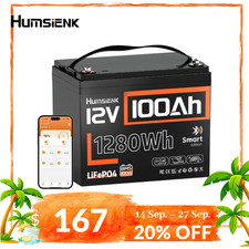 Humsienk 12V 100Ah Bluetooth LiFePO4 Lithium Battery 100A BMS 15000+ Cycles Van picture