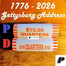 (2 Rolls) 1776 2026 P&D Gettysburg Address Quarter 25c OBW Roll from Box PRESALE picture