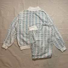 VTG LL Bean Floral Stripe Pajamas Set Pants Top Cotton Knit Size Medium M picture
