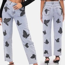 Adika Women's Light Wash Butterfly Print Ankle Mom Jeans Size M NWT picture